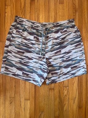 Eddie Bauer Blue, Taupe & Tan Camo Swim Trunks